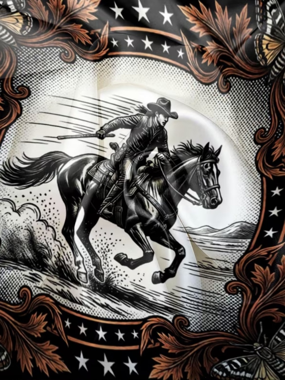 Black & Brown Western Cowboy Print Scarf - Men's Accessory